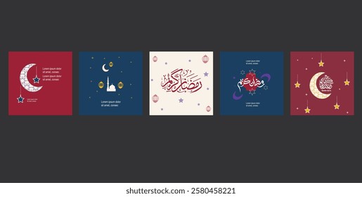 Jewel-Toned Elegance Ramadan poster Bundle – A rich, festive set featuring Arabic calligraphy, moons, stars, and mosque, perfect for social media, invitations, and Ramadan promotions.
