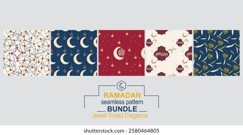 Jewel-Toned Elegance Ramadan Seamless Pattern Bundle – A rich, seamless collection perfect for textiles, packaging, wallpapers, and festive Ramadan design