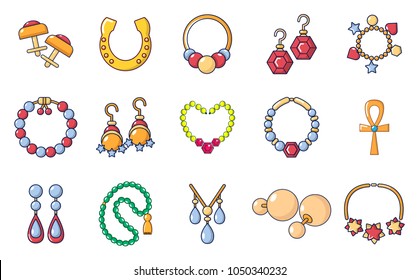 Jewerly icon set. Cartoon set of jewerly vector icons for web design isolated on white background