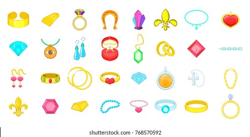 Jewerly icon set. Cartoon set of jewerly vector icons for your web design isolated on white background