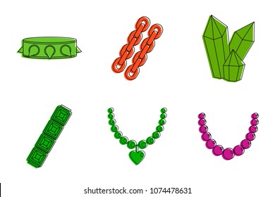 Jewerly icon set. Color outline set of jewerly vector icons for web design isolated on white background