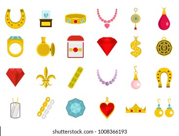 Jewerly icon set. Flat set of jewerly vector icons for web design isolated on white background