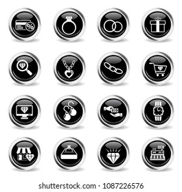 jewerly store web icons - black round chrome buttons
