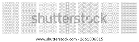 Jewish abstract geometric seamless patterns set with star of David and other Hebrew ornaments line style