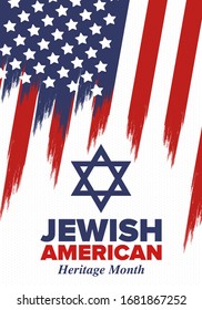 Jewish American Heritage Month. Celebrated annual in May. Jewish American contribution to the history United States. Star of David. Israel symbol. Poster, card, banner and background. Vector