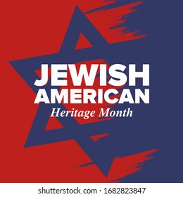 Jewish American Heritage Month. Celebrated annual in May. Jewish American contribution to the history United States. Star of David. Israel symbol. Poster, card, banner and background. Vector