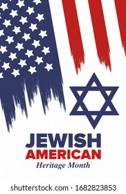 Jewish American Heritage Month. Celebrated annual in May. Jewish American contribution to the history United States. Star of David. Israel symbol. Poster, card, banner and background. Vector