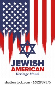 Jewish American Heritage Month. Celebrated annual in May. Jewish American contribution to the history United States. Star of David. Israel symbol. Poster, card, banner and background. Vector