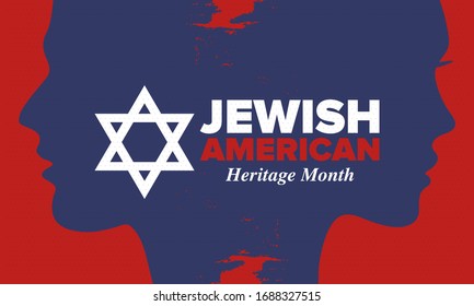 Jewish American Heritage Month. Celebrated annual in May. Jewish American contribution to the history United States. Star of David. Israel symbol. Poster, card, banner and background. Vector