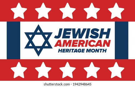 Jewish American Heritage Month. Celebrated annual in May. Jewish American contribution to the history United States. Star of David. Israel symbol. Poster, card, banner and background. Vector