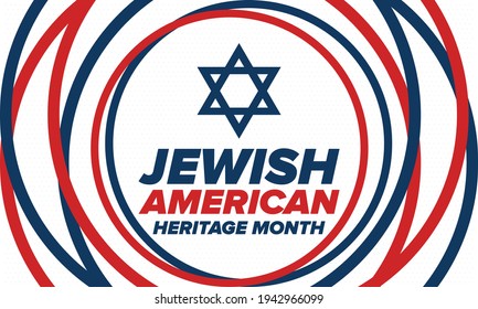 Jewish American Heritage Month. Celebrated annual in May. Jewish American contribution to the history United States. Star of David. Israel symbol. Poster, card, banner and background. Vector