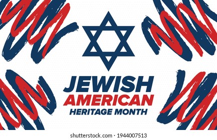 Jewish American Heritage Month. Celebrated annual in May. Jewish American contribution to the history United States. Star of David. Israel symbol. Poster, card, banner and background. Vector
