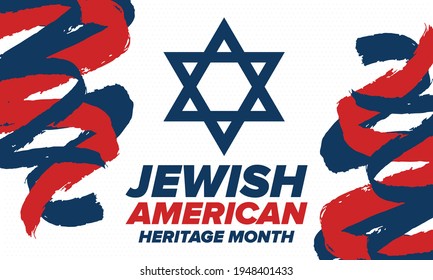 Jewish American Heritage Month. Celebrated annual in May. Jewish American contribution to the history United States. Star of David. Israel symbol. Poster, card, banner and background. Vector