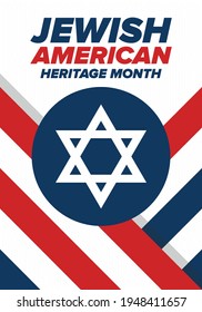 Jewish American Heritage Month. Celebrated annual in May. Jewish American contribution to the history United States. Star of David. Israel symbol. Poster, card, banner and background. Vector