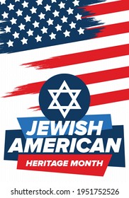 Jewish American Heritage Month. Celebrated annual in May. Jewish American contribution to the history United States. Star of David. Israel symbol. Poster, card, banner and background. Vector