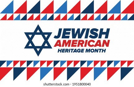 Jewish American Heritage Month. Celebrated annual in May. Jewish American contribution to the history United States. Star of David. Israel symbol. Poster, card, banner and background. Vector