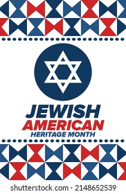 Jewish American Heritage Month. Celebrated annual in May. Jewish American contribution to the history United States. Star of David. Israel symbol. Poster, card, banner and background. Vector