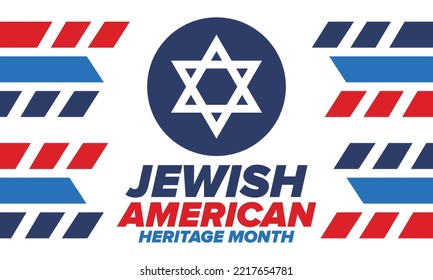 Jewish American Heritage Month. Celebrated annual in May. Jewish American contribution to the history United States. Star of David. Israel symbol. Poster, card, banner and background. Vector