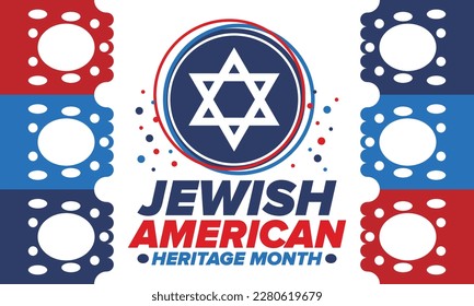 Jewish American Heritage Month. Celebrated annual in May. Jewish American contribution to the history United States. Star of David. Israel symbol. Poster, card, banner and background. Vector