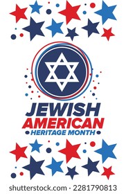 Jewish American Heritage Month. Celebrated annual in May. Jewish American contribution to the history United States. Star of David. Israel symbol. Poster, card, banner and background. Vector