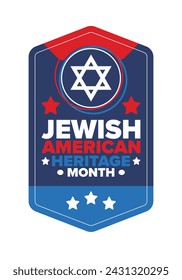 Jewish American Heritage Month. Celebrated annual in May. Jewish American contribution to the history United States. Star of David. Israel symbol. Poster, card, banner and background. Vector