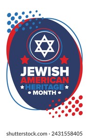 Jewish American Heritage Month. Celebrated annual in May. Jewish American contribution to the history United States. Star of David. Israel symbol. Poster, card, banner and background. Vector