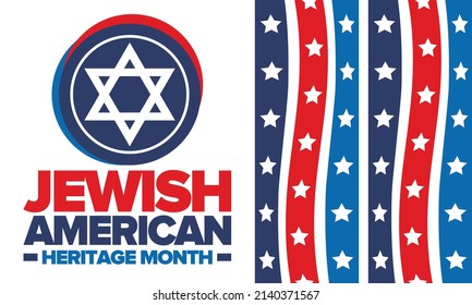 Jewish American Heritage Month. Jewish American contribution to the history United States. Celebrated annual in May. Star of David. Israel symbol. Vector poster, creative illustration