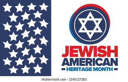 Jewish American Heritage Month. Jewish American contribution to the history United States. Celebrated annual in May. Star of David. Israel symbol. Vector poster, creative illustration