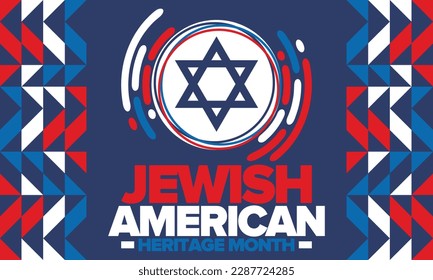 Jewish American Heritage Month. Jewish American contribution to the history United States. Celebrated annual in May. Star of David. Israel symbol. Vector poster, creative illustration