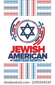 Jewish American Heritage Month. Jewish American contribution to the history United States. Celebrated annual in May. Star of David. Israel symbol. Vector poster, creative illustration