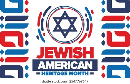 Jewish American Heritage Month. Jüdisch-amerikanischer Beitrag zur Geschichte der Vereinigten Staaten. Jährlich im Mai gefeiert. Stern von David. Israel-Symbol. Vektorposter, kreative Illustration