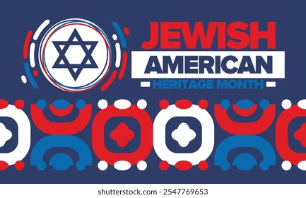 Jewish American Heritage Month. Jüdisch-amerikanischer Beitrag zur Geschichte der Vereinigten Staaten. Jährlich im Mai gefeiert. Stern von David. Israel-Symbol. Vektorposter, kreative Illustration