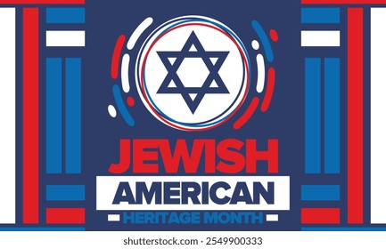 Jewish American Heritage Month. Jüdisch-amerikanischer Beitrag zur Geschichte der Vereinigten Staaten. Jährlich im Mai gefeiert. Stern von David. Israel-Symbol. Vektorposter, kreative Illustration