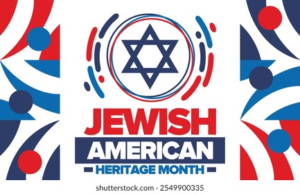 Jewish American Heritage Month. Jüdisch-amerikanischer Beitrag zur Geschichte der Vereinigten Staaten. Jährlich im Mai gefeiert. Stern von David. Israel-Symbol. Vektorposter, kreative Illustration