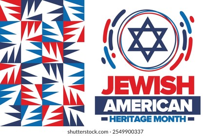 Jewish American Heritage Month. Jüdisch-amerikanischer Beitrag zur Geschichte der Vereinigten Staaten. Jährlich im Mai gefeiert. Stern von David. Israel-Symbol. Vektorposter, kreative Illustration