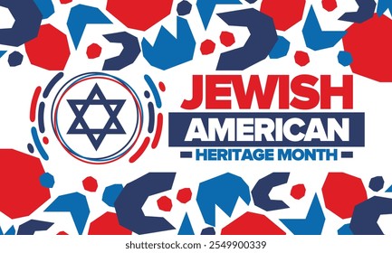 Jewish American Heritage Month. Jüdisch-amerikanischer Beitrag zur Geschichte der Vereinigten Staaten. Jährlich im Mai gefeiert. Stern von David. Israel-Symbol. Vektorposter, kreative Illustration