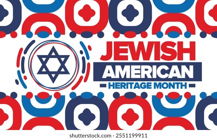 Jewish American Heritage Month. Jüdisch-amerikanischer Beitrag zur Geschichte der Vereinigten Staaten. Jährlich im Mai gefeiert. Stern von David. Israel-Symbol. Vektorposter, kreative Illustration