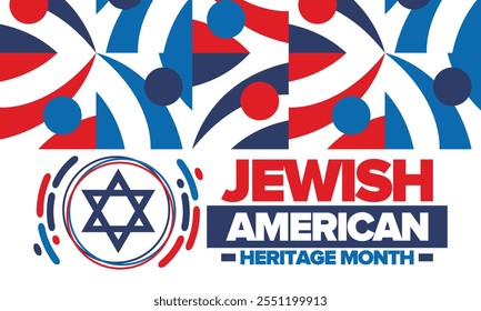 Jewish American Heritage Month. Jüdisch-amerikanischer Beitrag zur Geschichte der Vereinigten Staaten. Jährlich im Mai gefeiert. Stern von David. Israel-Symbol. Vektorposter, kreative Illustration