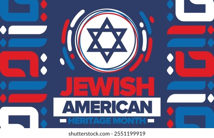 Jewish American Heritage Month. Jüdisch-amerikanischer Beitrag zur Geschichte der Vereinigten Staaten. Jährlich im Mai gefeiert. Stern von David. Israel-Symbol. Vektorposter, kreative Illustration