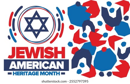 Jewish American Heritage Month. Jüdisch-amerikanischer Beitrag zur Geschichte der Vereinigten Staaten. Jährlich im Mai gefeiert. Stern von David. Israel-Symbol. Vektorposter, kreative Illustration