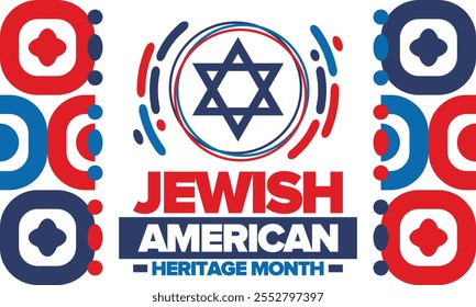 Jewish American Heritage Month. Jüdisch-amerikanischer Beitrag zur Geschichte der Vereinigten Staaten. Jährlich im Mai gefeiert. Stern von David. Israel-Symbol. Vektorposter, kreative Illustration