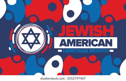 Jewish American Heritage Month. Jüdisch-amerikanischer Beitrag zur Geschichte der Vereinigten Staaten. Jährlich im Mai gefeiert. Stern von David. Israel-Symbol. Vektorposter, kreative Illustration