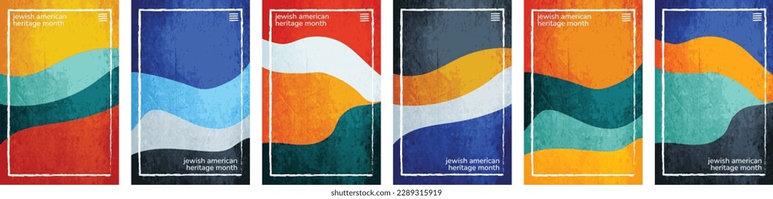 Jewish American Heritage Month theme shiny color tone, hues crush paper vertical background. May Awareness Celebration. 6 set collection. User interface backdrop texture. Online app visual concept art svg