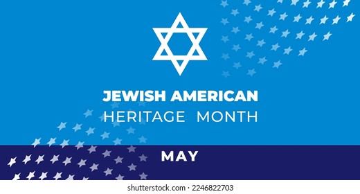 Jewish American Heritage Month. Vector banner, poster for social media. Illustration with blue background, star of David and text: Jewish American Heritage Month. The horizontal composition svg