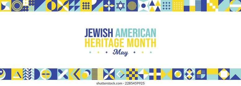 Jewish American Heritage Month Vector Illustration. May Awareness and Celebration. Neo Geometric pattern abstract graphic design. Israel Star of David. Social media post, website header, promotion art