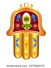 Jewish amulet hamsa colorful talisman with a fish symbol of well-being and an eye Vector