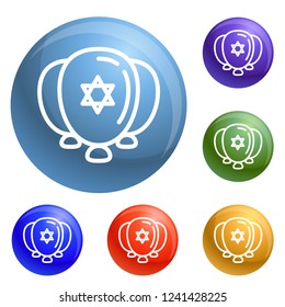 Jewish ballons icons set vector 6 color isolated on white background