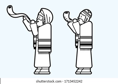 Jewish blowing shofar horn cartoon graphic vector
