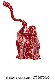 Jewish blowing the Shofar horn cartoon graphic vector.	