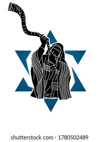 Jewish blowing the shofar horn cartoon graphic vector